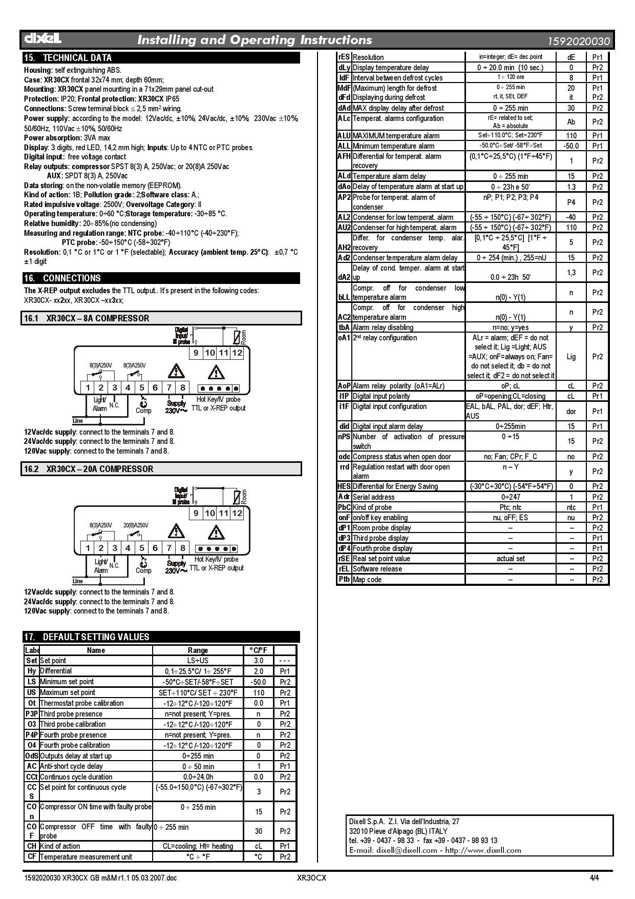 Bộ điều khiển Dixell XR30CH